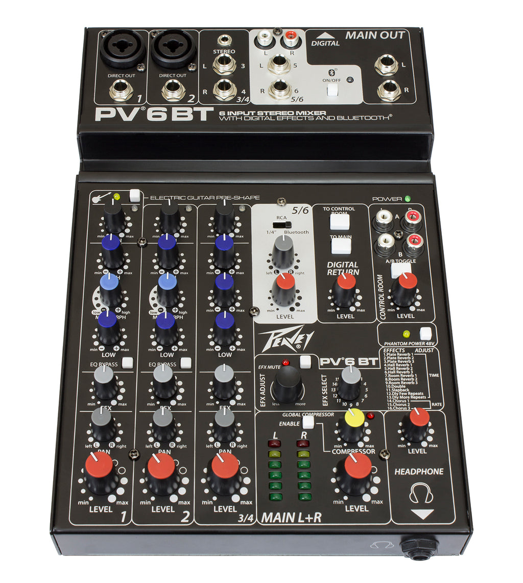 PEAVEY PV6BT 6-CHANNEL COMPACT MIXER WITH BLUETOOTH