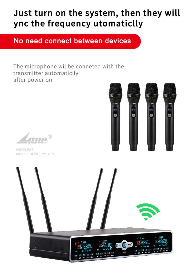 LANE PRO LR664 DIGITAL 4 UHF HANDHELD WIRELESS MICROPHONE SET