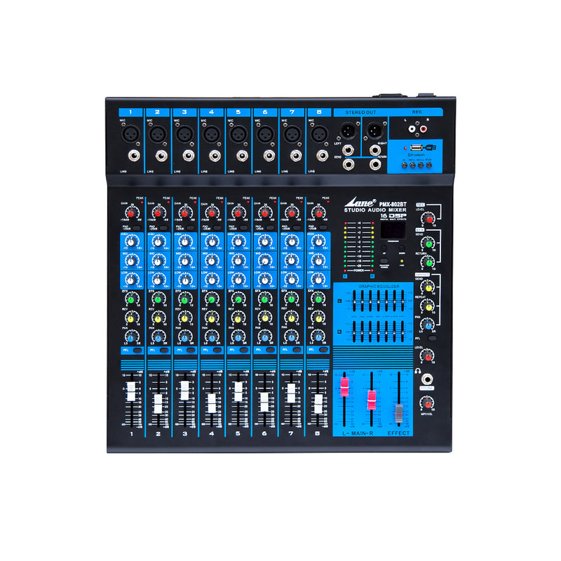 LANE PRO PMX-802BT 8-CHANNEL MIXER WITH BLUETOOTH