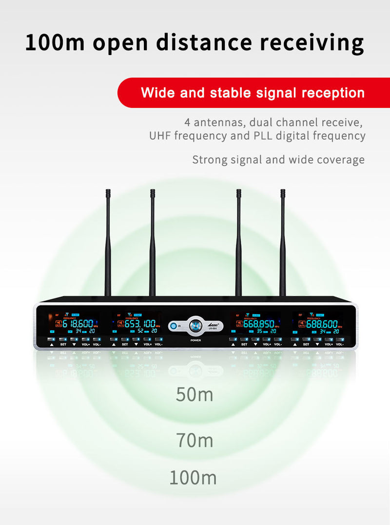 LANE PRO LR664 DIGITAL 4 UHF HANDHELD WIRELESS MICROPHONE SET